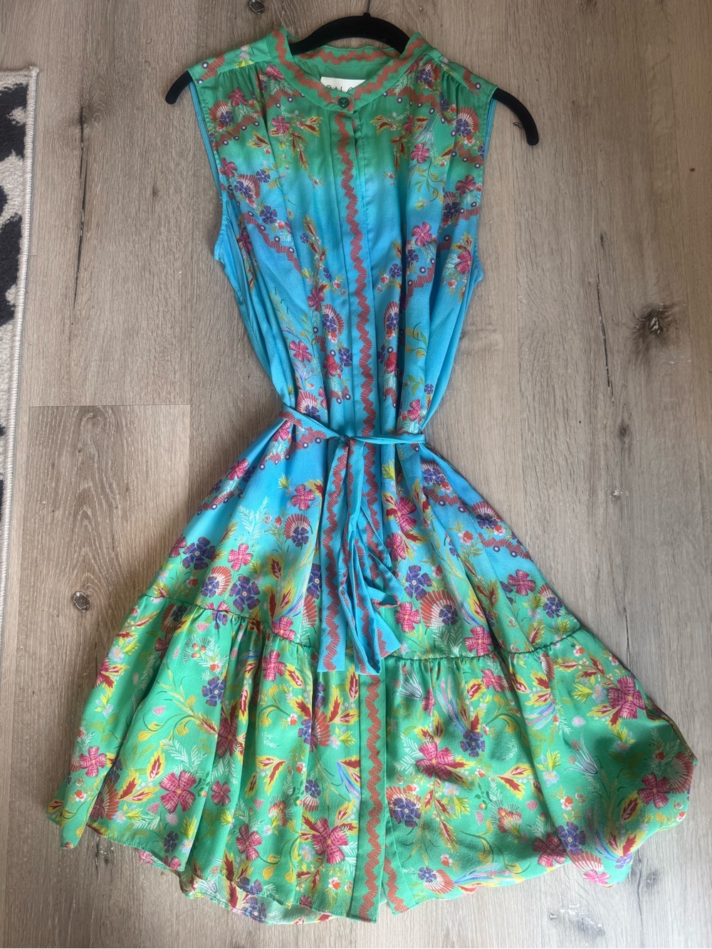SALONI Turquoise and Coral Floral Shirt Dress